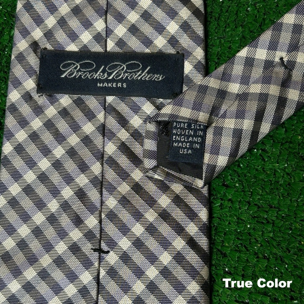 Brooks Brothers Makers Silk Tie Navy Grey Gingham Plaid Woven In England - Picture 3 of 8